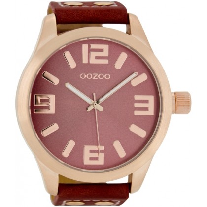 OOZOO Timepieces 51mm Rosegold Red Leather Strap C1105